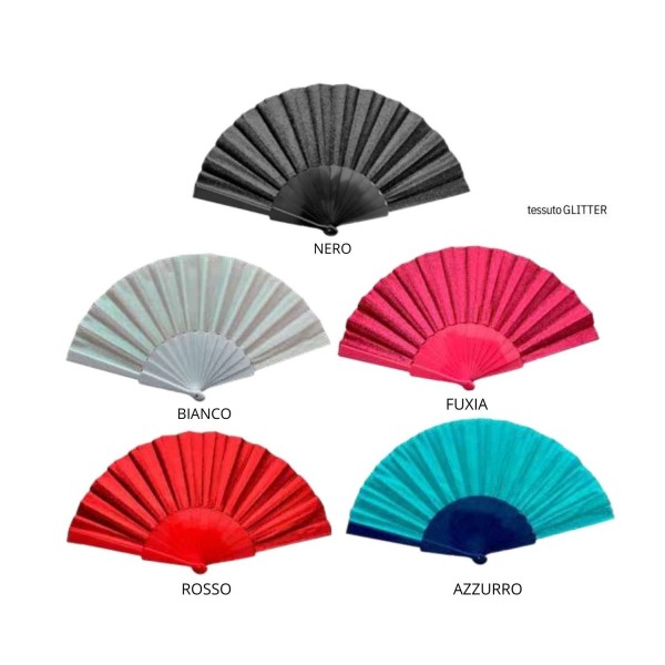 Ventagli tessuto GLITTER e manico PLASTICA DIAM.42CM