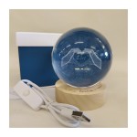 Sfera vetro LOVE base legno cavo USB e pulsante accensione,scatola compresa.DIAM.8 H 10CM
