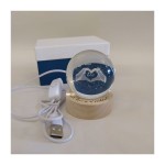 Sfera vetro LOVE base legno con porta USB e pulsante accensione,scatola compresa.DIAM.6 H7,5