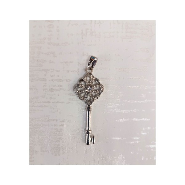Chiavetta arg. fiore con strass H 4CM