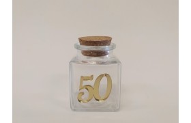 Barattolo vetro con applicazione plexi 50. CM 4x4 H 6