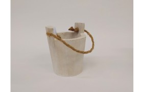 Secchiello in legno con manico corda. Diam. 7 H 9