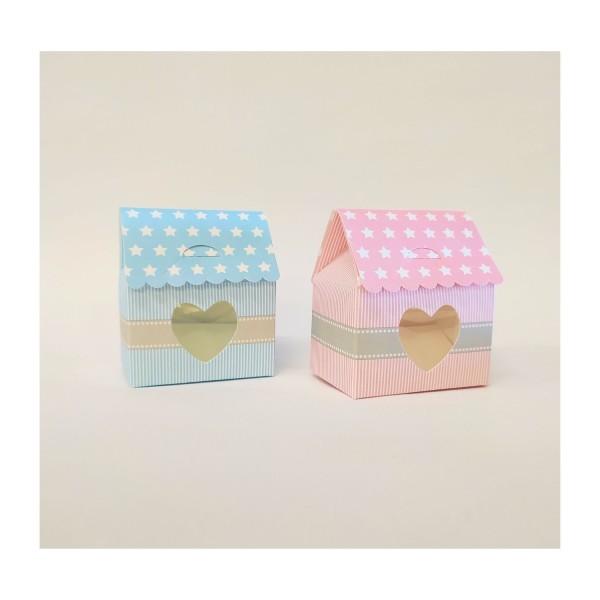 Scatola cartoncino casetta con stelline.MIS.6X4 H7CM