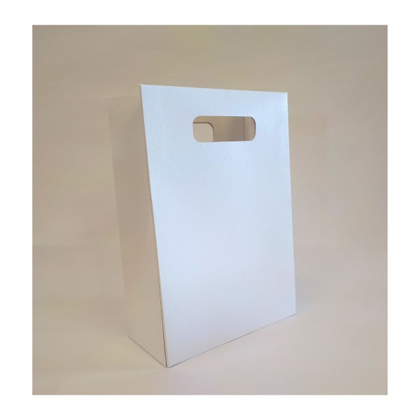 Bustina shopper cartoncino fibra bianco.CM 16X7.5 H23