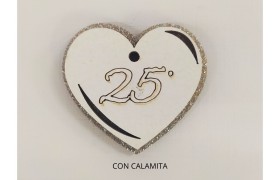 Cuore legno con calamita, applicazione glitter 25°. CM 4.5