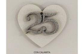Cuore legno con calamita, applicazione glitter 25°. CM 4