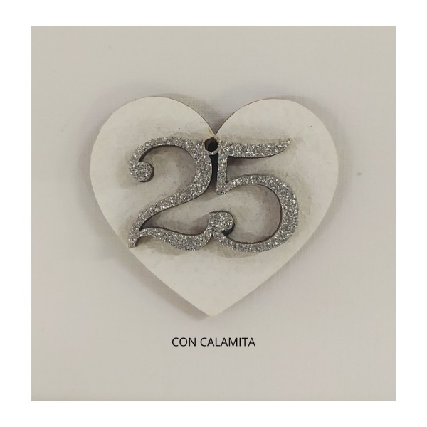 Cuore legno con calamita, applicazione glitter 25°. CM 4
