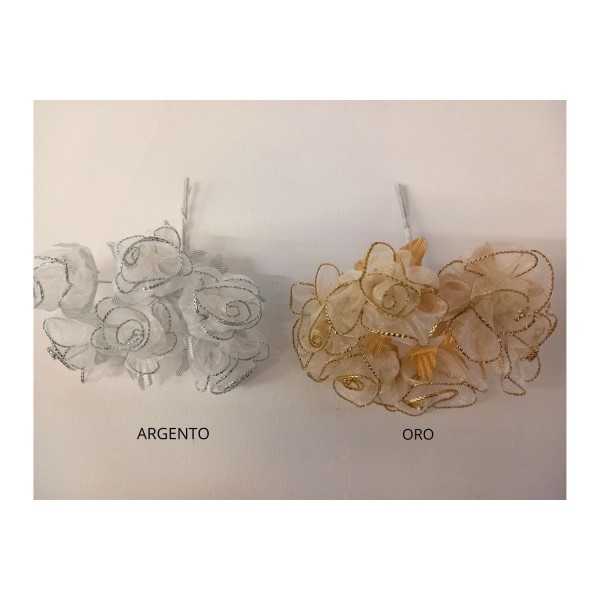 MAZZO DA 12PZ Fiore organza bordato lurex.DIAM 3CM