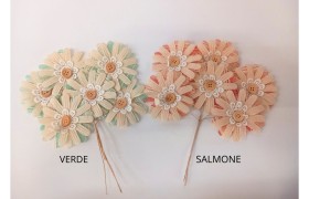 MAZZO 5PZ margherite in tessuto bicolor con pizzetto e bottone centrale DIAM 8CM
