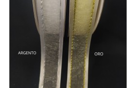 Nastro organza  bordato raso con lamè. MM 20 MT 50