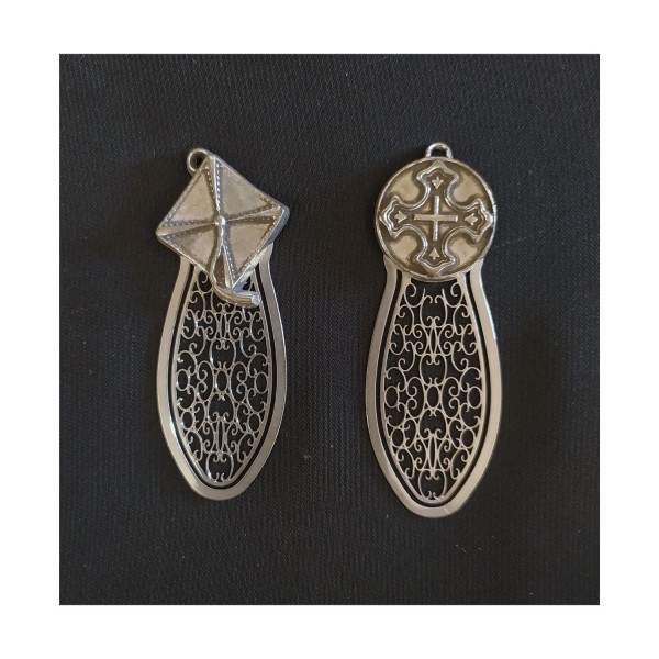 Segnalibro metallo e argento quadrifoglio o sole cm. 7x3. MADE IN ITALY