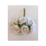 Mazzo 6PZ  fiore tessuto BIANCO  con pistilli. DIAM. 3.5 CM