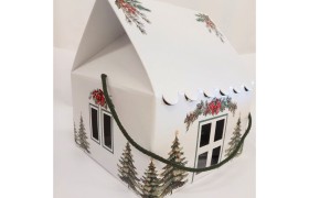 Scatola casetta cartoncino bianco con manico corda MIS.24,5X24,5 H15CM
