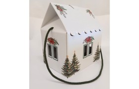 Scatola casetta cartoncino bianco  con manico corda MIS.20X14 H14CM