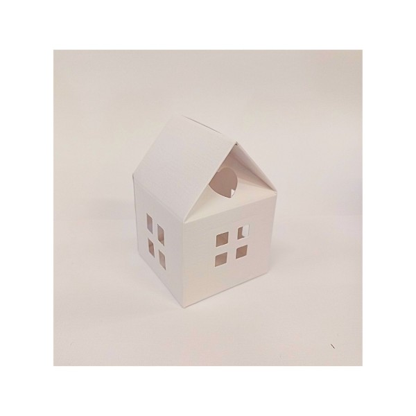 Scatolina cartoncino fibra bianco forma casetta CM 5.5x5.5 H 8