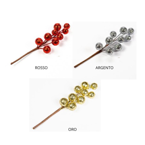 Rametto bacche glitterate H12CM