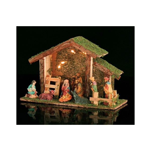 Presepe 9 personaggi in poliresina e luce led MIS.32X13 H21CM