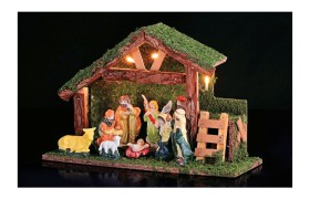 Presepe 9 personaggi in poliresina e luce led MIS.32X12 H21CM