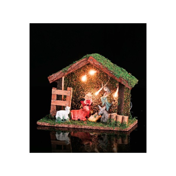 Presepe 6 personaggi in poliresina e luce led MIS.23X10 H16CM
