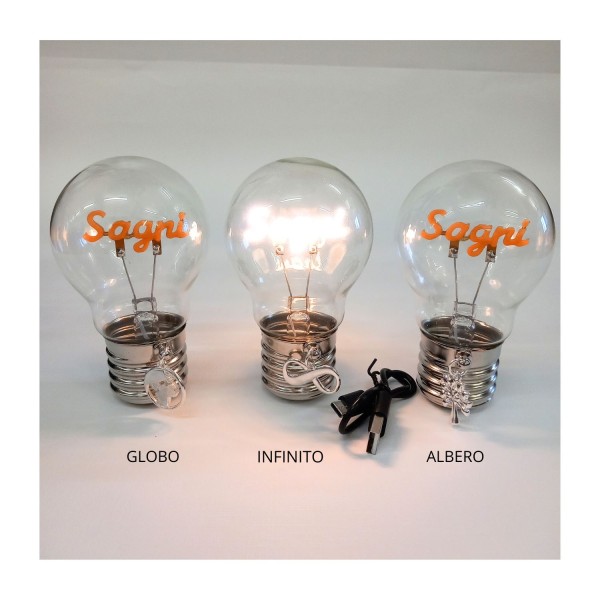 Lampadina con scritta sogni ciondolo ricoperto in argento finitura lucida ,cavo USB H12CM