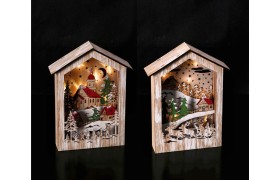 Casa MDF paesaggio natalizio con luce led ASS.2  MIS.23X7 H31CM