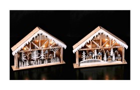 Casa MDF paesaggio natalizio con luce led ASS.2 MIS.30X6 H23CM