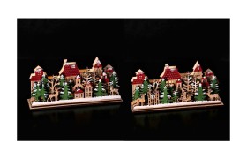 Paesaggio natalizio MDF con luce led ASS.2  MIS.30X8 H13CM