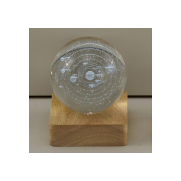 Sfera vetro pianeti su base quadrata luce led.MIS 8X8 H10CM