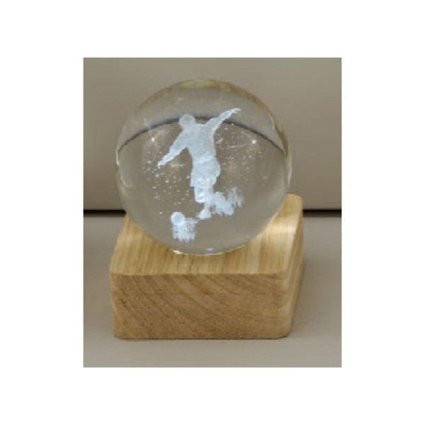 Sfera vetro calciatore su base quadrata con luce led MIS 6X6 H8CM