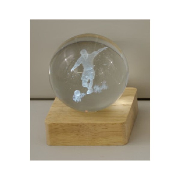Sfera vetro calciatore su base quadrata con luce led MIS 8X8 H10CM