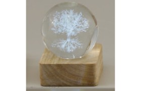 Sfera vetro albero vita su base quadrata con luce led MIS 6X6 H8CM