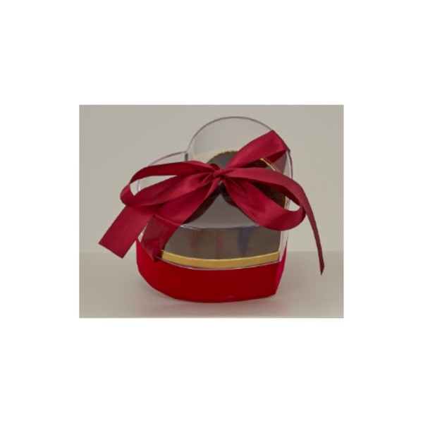 Scatolina cartoncino oro con base vellutino rosso e coperchio plexi.MIS.14X13 H 11CM