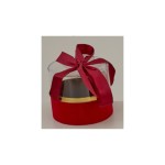 Scatolina cartoncino oro con base in vellutino rosso e coperchio plexi.DIAM.12 H 11CM