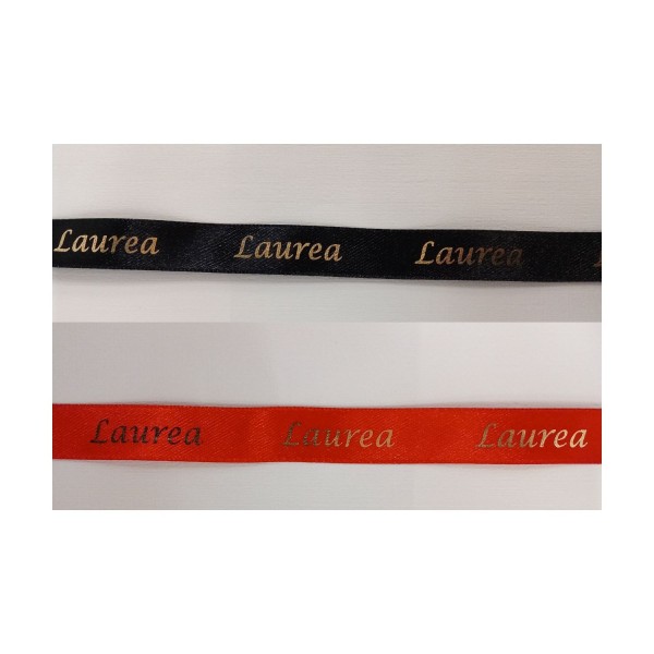 Nastro doppio raso con scritta laurea oro. MM 15 MT 25