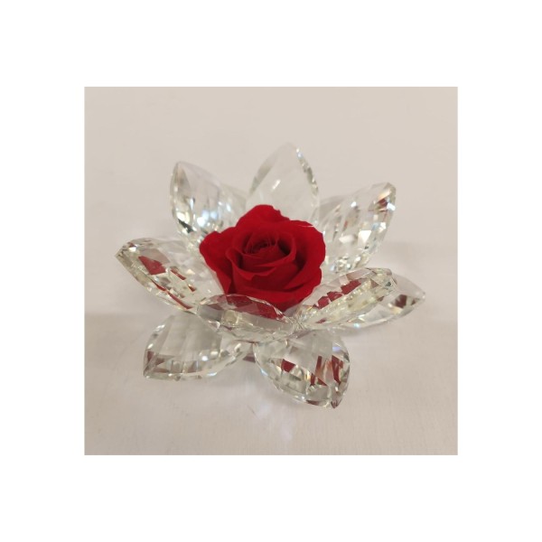 Rosa rossa stabilizzata su base cristallo con scatola. DIAM.8CM