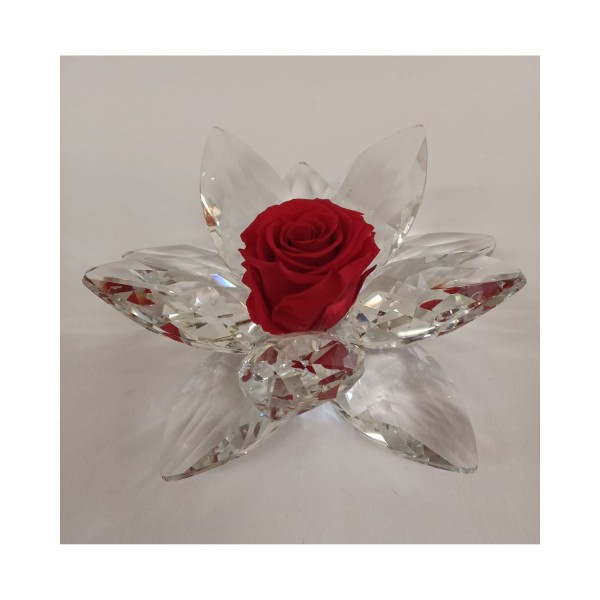 Rosa rossa stabilizzata su base cristallo.DIAM.17CM