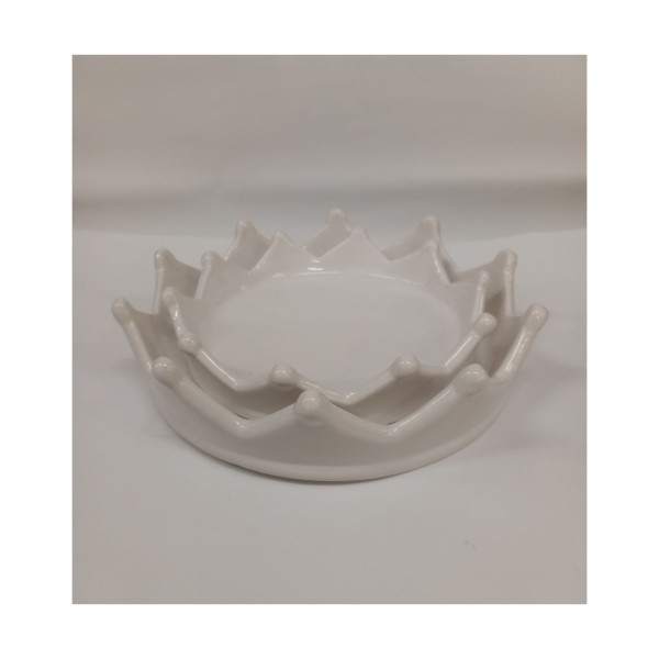 SET 2 corone svuotatasche ceramica bianca.DIAM.21,5X H.5,5- DIAM.17X H.4CM