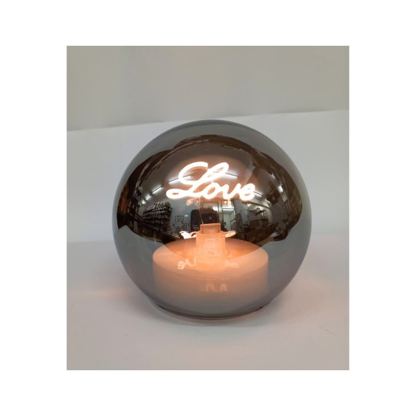 Sfera vetro fumè con luce LOVE.DIAM.12CM