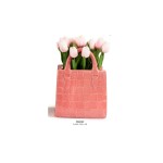 Vaso ceramica tulipani, borsetta rosa.MIS.21,5X18 H34CM