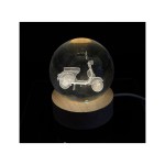 Sfera vetro vespa su base legno luce led e cavo USB DIAM.6 H8CM