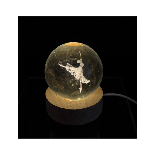 Sfera vetro ballerina su base legno luce led e cavo USB DIAM.6 H8CM