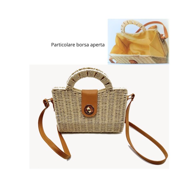 Borsa in rattan con tracolla similpelle MIS.23X9 H16CM