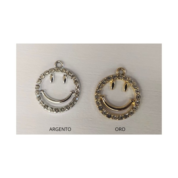 Ciondolo smile metallo con strass.DIAM.2CM