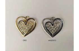 Ciondolo cuore metallo con strass.CM2