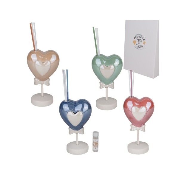 Profumatore cuore ceramica con profumino e scatola ASS.4 H14CM