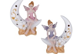 Fatina resina su luna con luce led ASS.2 MIS.11X H13CM