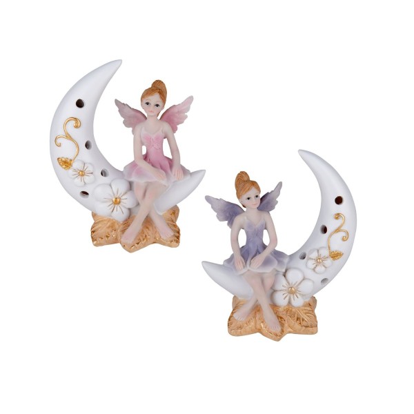 Fatina resina su luna con luce led ASS.2 MIS.11X H13CM