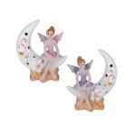 Fatina resina su luna con luce led ASS.2 MIS.11X H13CM