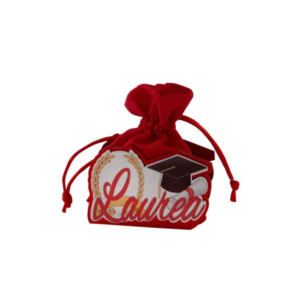 Scatolina con sacchetto tessuto decoro LAUREA CM8,5