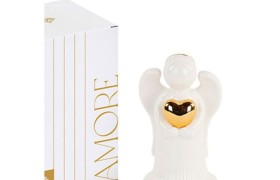 Angelo ceramica bianco cuore oro, con scatola. H10 CM